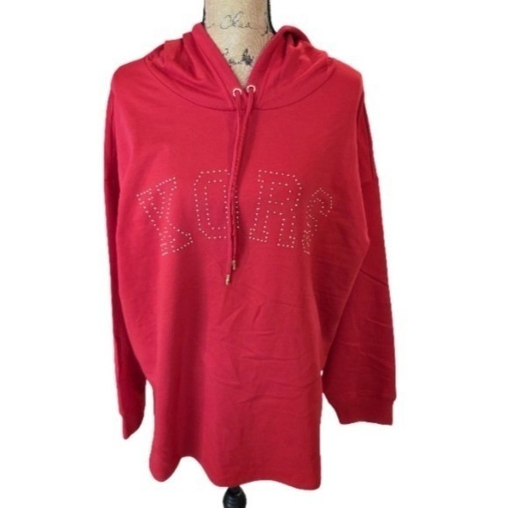 Michael Kors Women Crimson Red Rhinestone Logo Hoodie Sweatshirt Size 2X New